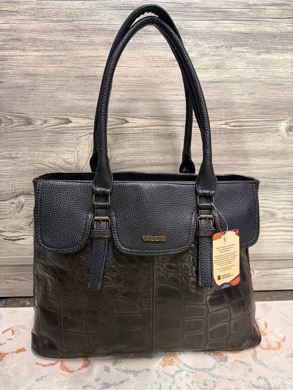 Artesanal Leather Tote Bag - Crocodile Print